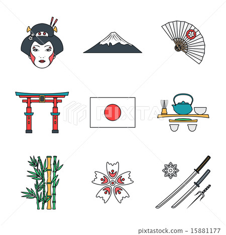 colored outline various japan icons set. 15881177