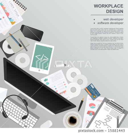 Workspace of the web developer, software developer - Stock Illustration ...