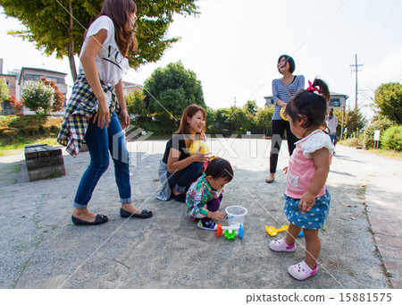 A friend group playing in the park 15881575