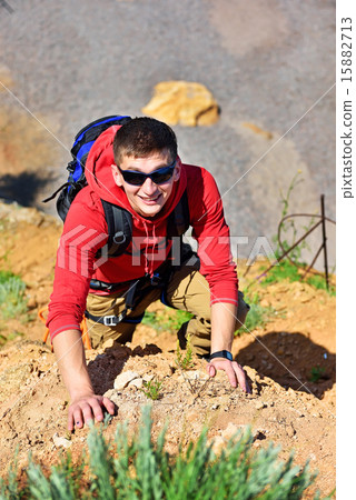 rock climber climbs on rock rock climber climbs on rock 15882713