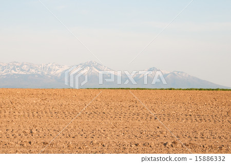 Spring fields and snowy mountain ranges 15886332