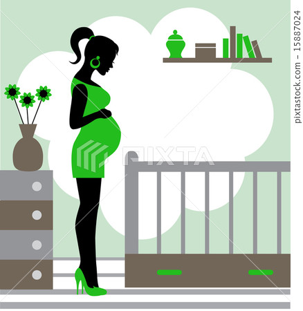 Pregnant woman in baby's room 15887024