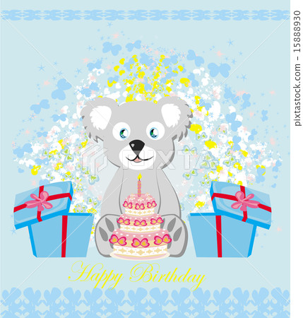 sweet teddy bear holding a birthday cake 15888930