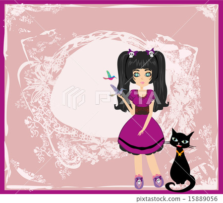 emo girl and her cat. 15889056