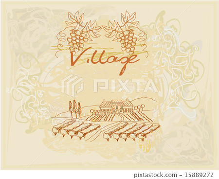 wine label - hand drawn vineyard wine label - hand drawn vineyard 15889272