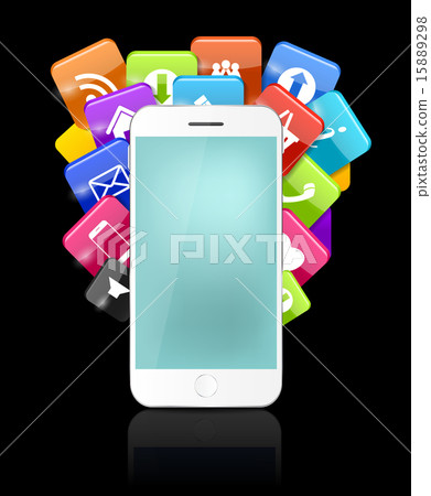 New Realistic Mobile Phone With Blue Screen. Vector Illustration 15889298