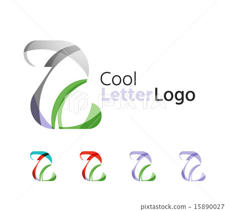 Set of abstract Z letter company logos. Business icons, overlapping flowing waves 15890027