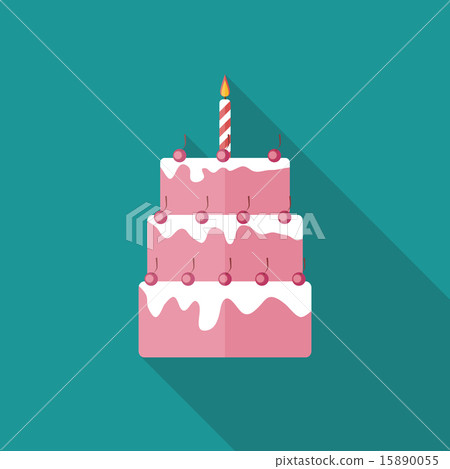 Birthday Cake Flat Icon with Long Shadow,... - Stock Illustration ...