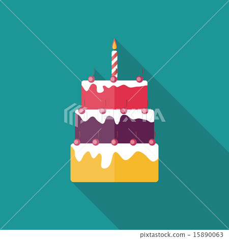 Birthday Cake Flat Icon with Long Shadow, Vector Illustration Birthday Cake Flat Icon with Long Shadow, Vector Illustration 15890063