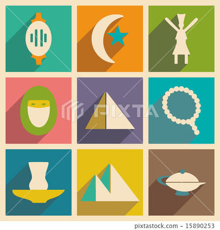 Flat with shadow concept and mobile application eastern icons Flat with shadow concept and mobile application eastern icons 15890253