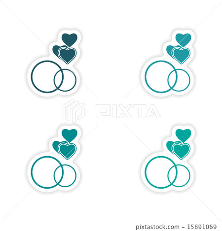 assembly realistic sticker design on paper hearts rings 15891069