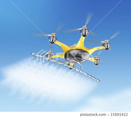 無人機的農藥噴灑在空氣中 無人機的農藥噴灑在空氣中 15891422