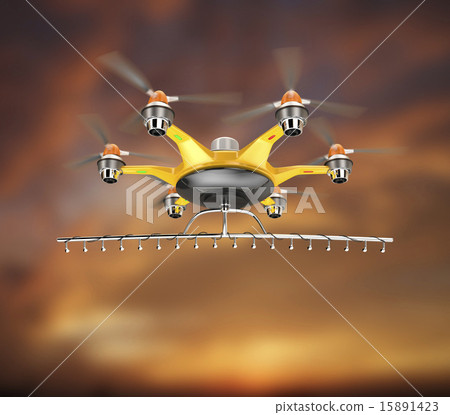 無人機的農藥噴灑在空氣中 無人機的農藥噴灑在空氣中 15891423