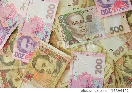 different Ukrainian money in cash 15894532