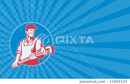 Business card Plumber Worker Monkey Wrench Retro 15898329