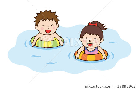 Children playing with floating rings - Stock Illustration [15899962 ...