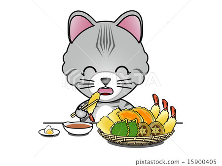 Cat that eats tempura - Stock Illustration [15900405] - PIXTA