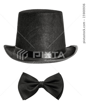 black felt hat and bow tie isolated on white background. front v black felt hat and bow tie isolated on white background. front v 15900936