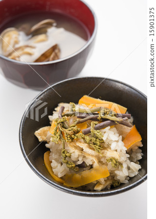 Warabi沒有Yama蔬菜Oka和蛤蜊味噌湯 15901375