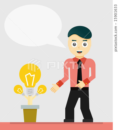 Young businessman talking about his new idea. Growing light bulbs, startup concept 15901633