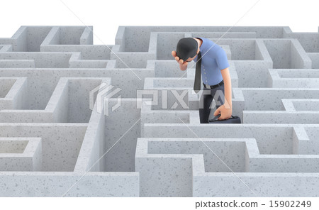Depressed businessman standing in a maze 15902249