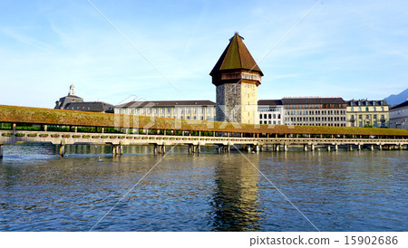 landscape of historical wooden Chapel Bridge 15902686