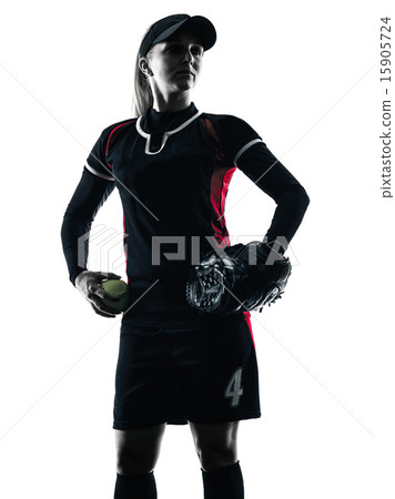 woman playing softball players silhouette isolated 15905724