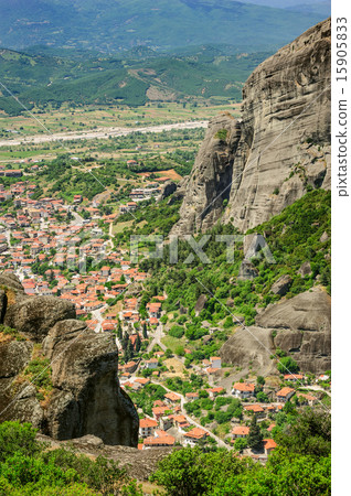 Kalambaka small town view from Meteora rocks, Greece 15905833