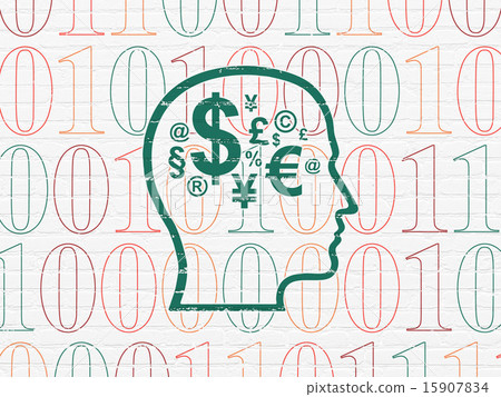Business concept: Head With Finance Symbol on wall background Business concept: Head With Finance Symbol on wall background 15907834