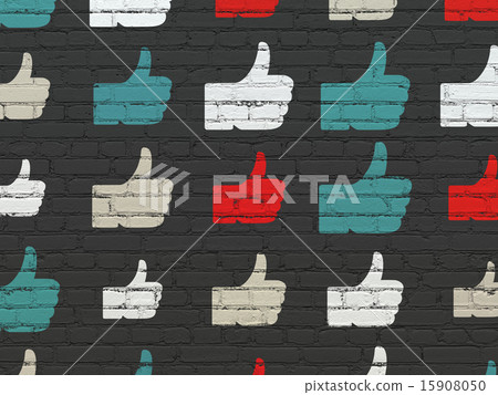 Social media concept: Thumb Up icons on wall background Social media concept: Thumb Up icons on wall background 15908050