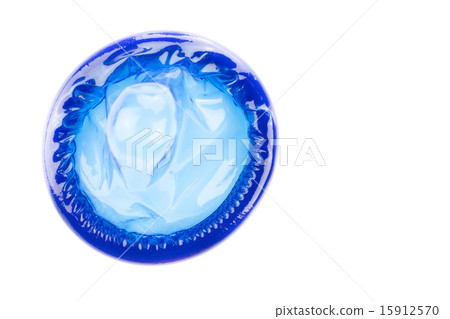 blue condom on white background from topview 15912570