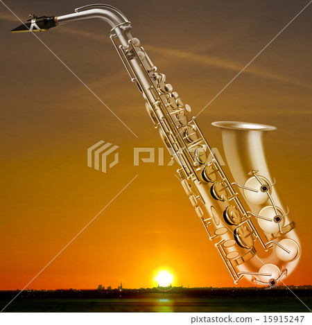 abstract night background with city and saxophone 15915247