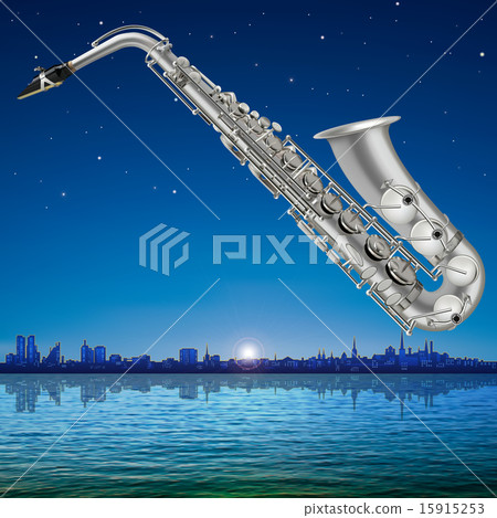 background silhouette of Tallinn and saxophone 15915253