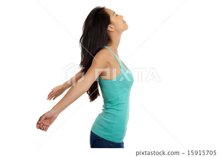 Asian woman relaxing with open arms 15915705