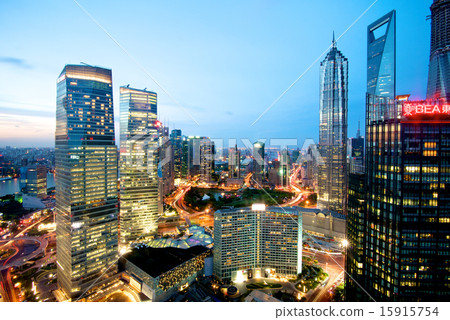 Shanghai skyline at night 15915754