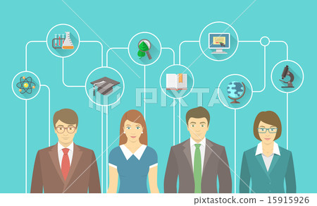 Teachers Team with Educational Icons flat concept Teachers Team with Educational Icons flat concept 15915926