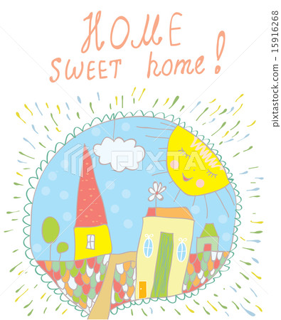 Sweet home card with town and sun 15916268