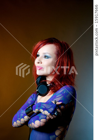 Sexy DJ girl with headphone Sexy DJ girl with headphone 15917666