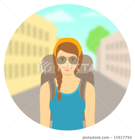 Young woman tourist with backpack city landscape 15917793