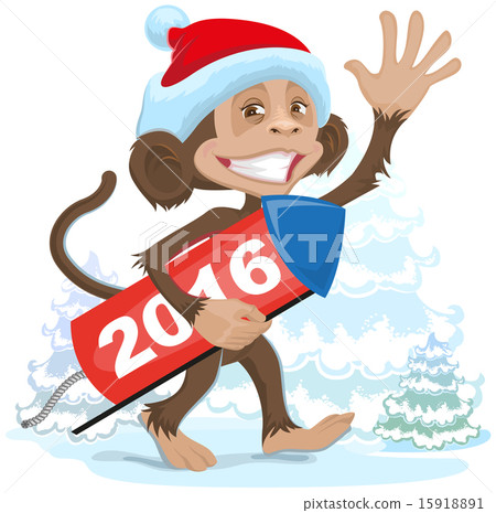 Christmas monkey wearing a Santa Claus brings fireworks 2016 Christmas monkey wearing a Santa Claus brings fireworks 2016 15918891