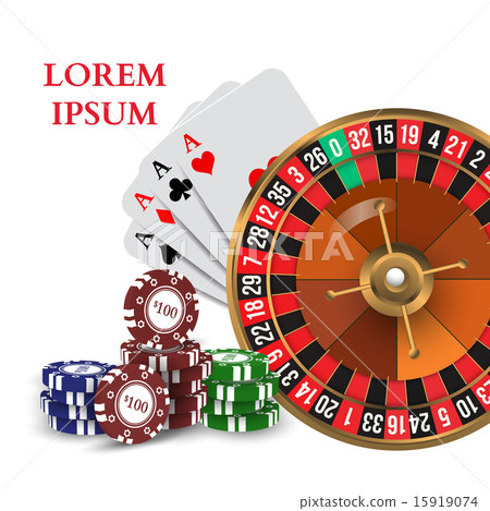 Casino Roulette Playing Cards witn Chips. Vector 15919074