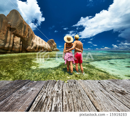Couple on a beach at Seychelles 15919283