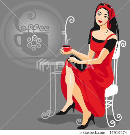 girl in red drinking coffee girl in red drinking coffee 15919474
