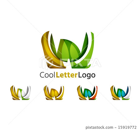 Set of abstract W letter company logos. Business icons, overlapping flowing waves 15919772