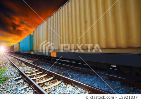 boxcar container trains on track  15921837
