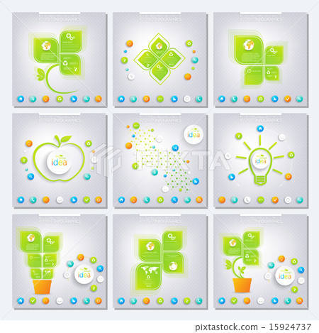Collection green infographic . Can be used for workflow layout, diagram, banner, chart, number 15924737