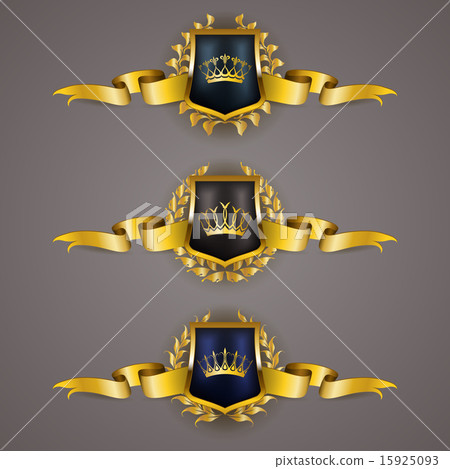 Golden shields with laurel wreath 15925093