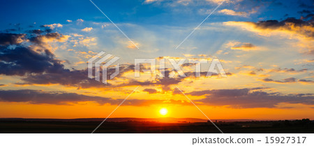 High resolution colorful dramatic sunset panorama 15927317