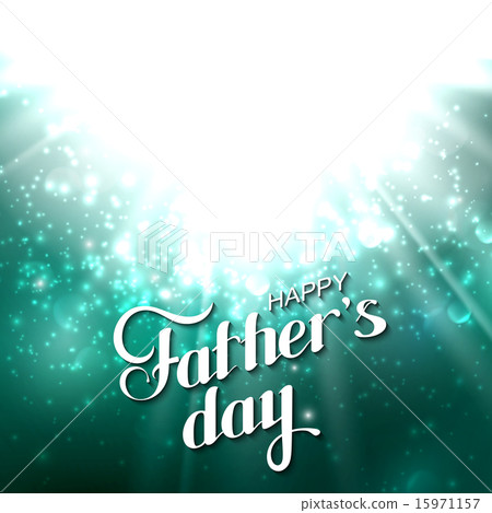 handwritten Happy Fathers Day retro label with light rays. 15971157