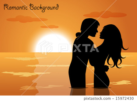 couple in love at sunset - Stock Illustration [15972430] - PIXTA